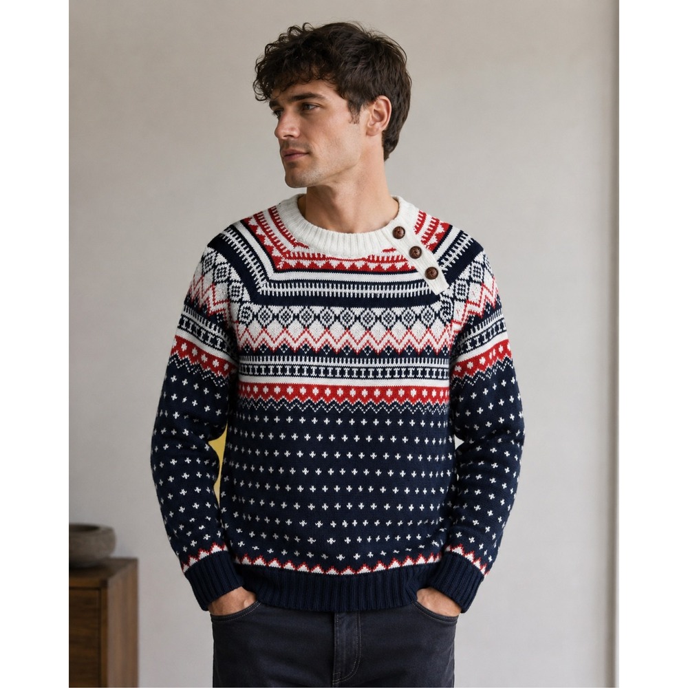 Abercrombie & Fitch Mens Heritage Fair Isle Nordic Button Sweater M